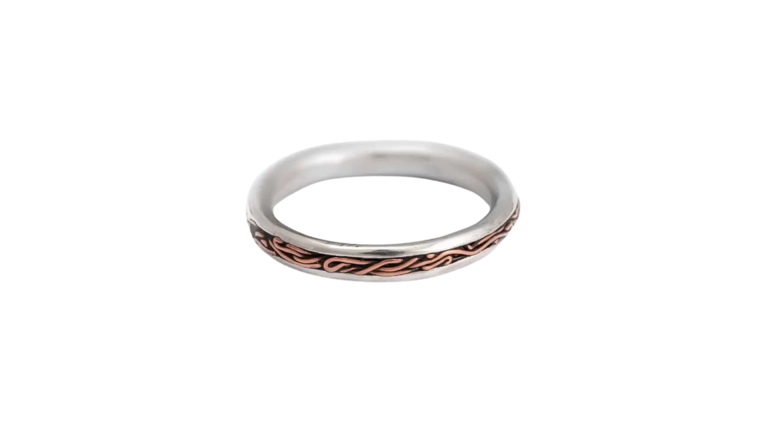 Ring i silver med koppartrådsrand